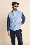 Shop_Gargee Designers_Blue Suede And Poly Viscose Bomber Jacket _Online_at_Aza_Fashions