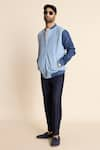 Buy_Gargee Designers_Blue Suede And Poly Viscose Bomber Jacket 