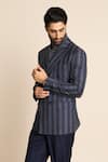 Gargee Designers_Blue 100% Wool Flannel Striped Pattern Double Breasted Blazer _Online_at_Aza_Fashions