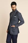 Gargee Designers_Blue 100% Wool Flannel Gingham Pattern Blazer _Online_at_Aza_Fashions