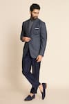 Shop_Gargee Designers_Blue 100% Wool Flannel Gingham Pattern Blazer _Online_at_Aza_Fashions