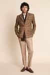 Gargee Designers_Brown 100% Wool Tweed Checks Checkered Pattern Blazer _at_Aza_Fashions