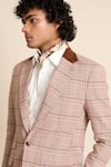 Gargee Designers_Beige Cotton Viscose Check Pattern Single Breasted Blazer _Online_at_Aza_Fashions