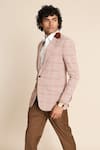 Shop_Gargee Designers_Beige Cotton Viscose Check Pattern Single Breasted Blazer _Online_at_Aza_Fashions