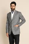 Shop_Gargee Designers_Grey 100% Wool Flannel Herring Bone Blazer _Online_at_Aza_Fashions