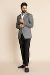 Gargee Designers_Grey 100% Wool Flannel Herring Bone Blazer _at_Aza_Fashions