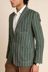 Gargee Designers_Green 100% Linen Striped Pattern Blazer _Online_at_Aza_Fashions