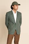 Gargee Designers_Green 100% Linen Striped Pattern Blazer _at_Aza_Fashions