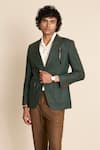 Shop_Gargee Designers_Green 100% Linen Sartorial Single Breasted Blazer _Online_at_Aza_Fashions