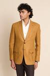 Gargee Designers_Yellow 100% Linen Peak Lapel Blazer _at_Aza_Fashions