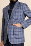 Gargee Designers_Blue 100% Wool Tweed Checks Checkered Pattern Blazer _Online_at_Aza_Fashions