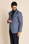 Buy_Gargee Designers_Blue 100% Wool Tweed Checks Checkered Pattern Blazer _Online_at_Aza_Fashions