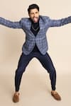 Gargee Designers_Blue 100% Wool Tweed Checks Checkered Pattern Blazer _at_Aza_Fashions