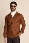 Gargee Designers_Brown 100% Wool And Flannel Shacket Top _Online_at_Aza_Fashions