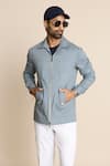 Shop_Gargee Designers_Grey 100% Cotton Chinos Zip Front Shacket _Online_at_Aza_Fashions