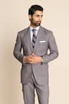 Shop_Gargee Designers_Grey Super 110 Poly Viscose Notch Lapel Blazer And Pant Set _Online_at_Aza_Fashions