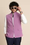 Shop_Gargee Designers_Purple Poly Viscose Knit Zip Front Lavender Jacket _Online_at_Aza_Fashions