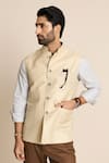 Buy_Gargee Designers_Beige 100% Linen Stone Bundi _Online_at_Aza_Fashions