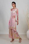 Garo_Pink Modal, Satin Tassels Round Neck Printed Kurta And Pant Set _Online_at_Aza_Fashions