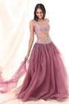 Buy_PIRI INDIA_Purple Chanderi, Organza Sequins, Beads, Cowl High-waisted Lehenga Set _Online_at_Aza_Fashions