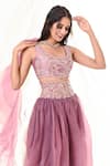 Shop_PIRI INDIA_Purple Chanderi, Organza Sequins, Beads, Cowl High-waisted Lehenga Set _Online_at_Aza_Fashions