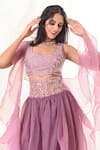 PIRI INDIA_Purple Chanderi, Organza Sequins, Beads, Cowl High-waisted Lehenga Set _at_Aza_Fashions