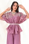 PIRI INDIA_Purple Chanderi Embroidered Glass Beads Kimono  Sequins Palazzo Set  _at_Aza_Fashions