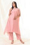 Buy_PIRI INDIA_Pink Chanderi, Organza Sequins, Pearls, Embroidered Tunic And Straight Pant Set _Online_at_Aza_Fashions