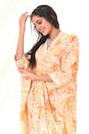 Buy_PIRI INDIA_Yellow Heavy Georgette Printed And Neck Embroidered Kaftan_Online_at_Aza_Fashions