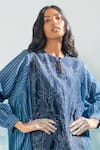 Ikai_Blue Cotton Silk Chanderi Embroidery Nile Shibori Kaftan Style Dress  _Online_at_Aza_Fashions