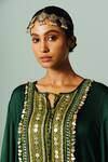 PRAHNAAYA_Green Satin Embroidery Sequin Keyhole Placket Straight Kurta And Pant Set _at_Aza_Fashions