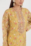 Gopi Vaid_Yellow Cotton Silk Floral Round Nargis Pattern Tunic_Online_at_Aza_Fashions