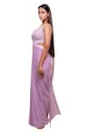 Archana Kochhar_Purple Net Embroidery French Lace Leaf Neck Rory Bodice Saree Gown _Online_at_Aza_Fashions