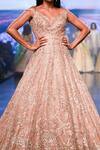 Anushree Reddy_Pink Organza Embroidery, Zari V-neck Khushrana Flower Vine Gown _Online_at_Aza_Fashions
