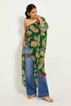 Style Junkiie_Green Crepe Printed Paisley Asymmetric One Shoulder Tunic  _at_Aza_Fashions