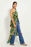 Style Junkiie_Green Crepe Printed Paisley Asymmetric One Shoulder Tunic  _Online_at_Aza_Fashions