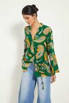 Style Junkiie_Green Crepe Printed Paisley Mandarin Collar Shirt  _Online_at_Aza_Fashions