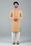 Punit Arora_Beige Modal Embroidery Floral Mandarin Collar Kurta Set _Online_at_Aza_Fashions