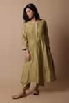 Rhua_Green Silk, Cotton, Silk, Tissue, Nimai Yoke Kurta Set _Online_at_Aza_Fashions