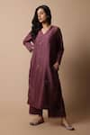 Rhua India_Purple Kurta Chanderi Embroidery Floral V Afsa Set  _Online_at_Aza_Fashions