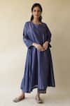 Rhua_Blue Muslin, , Satin, Silk Embroidery, Adiba Mukaish Work Kurta Set _Online_at_Aza_Fashions