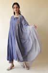 Rhua_Blue Muslin, , Satin, Silk Embroidery, Adiba Mukaish Work Kurta Set _at_Aza_Fashions
