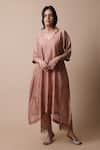 Rhua_Pink Silk, Cotton, Silk, Neeti Floral Placement Kurta Set _Online_at_Aza_Fashions