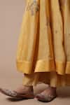 Rhua India_Yellow Anarkali Chanderi Silk Embroidery Zari Floral Afra Set _at_Aza_Fashions