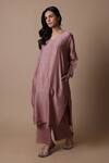 Rhua_Pink Chanderi Silk, Cotton, Silk, Organza Mirrors V-neck Afsa Kurta Set _Online_at_Aza_Fashions
