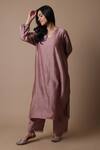 Buy_Rhua_Pink Chanderi Silk, Cotton, Silk, Organza Mirrors V-neck Afsa Kurta Set _Online_at_Aza_Fashions