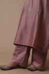 Rhua_Pink Chanderi Silk, Cotton, Silk, Organza Mirrors V-neck Afsa Kurta Set _at_Aza_Fashions
