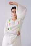 Kacha Tanka_Ivory Cotton Voile Embellished Pom Comtesses Kurta And Chorno Dhoti Pant Set _Online_at_Aza_Fashions