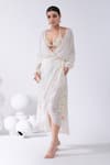 Buy_Kacha Tanka_Ivory Cotton Voile Thread V Neck Wrap Dress With Bralette _Online_at_Aza_Fashions