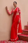 Dheeru Taneja_Red Georgette Gul Ruffle Pre-draped Saree With Printed Blouse  _Online_at_Aza_Fashions